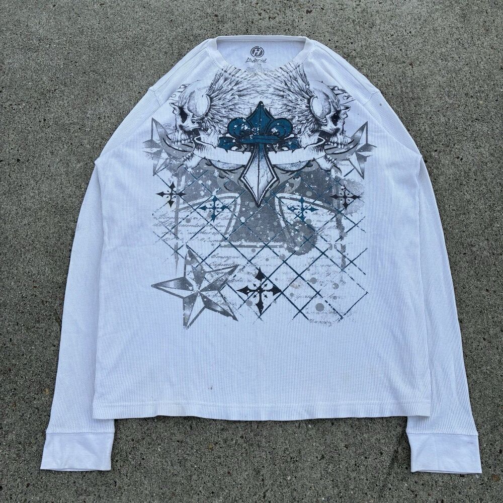 Vintage Y2K Hybrid Thermal Stars Wings Cross Cyber Grunge Mens XL Jesse Pinkman